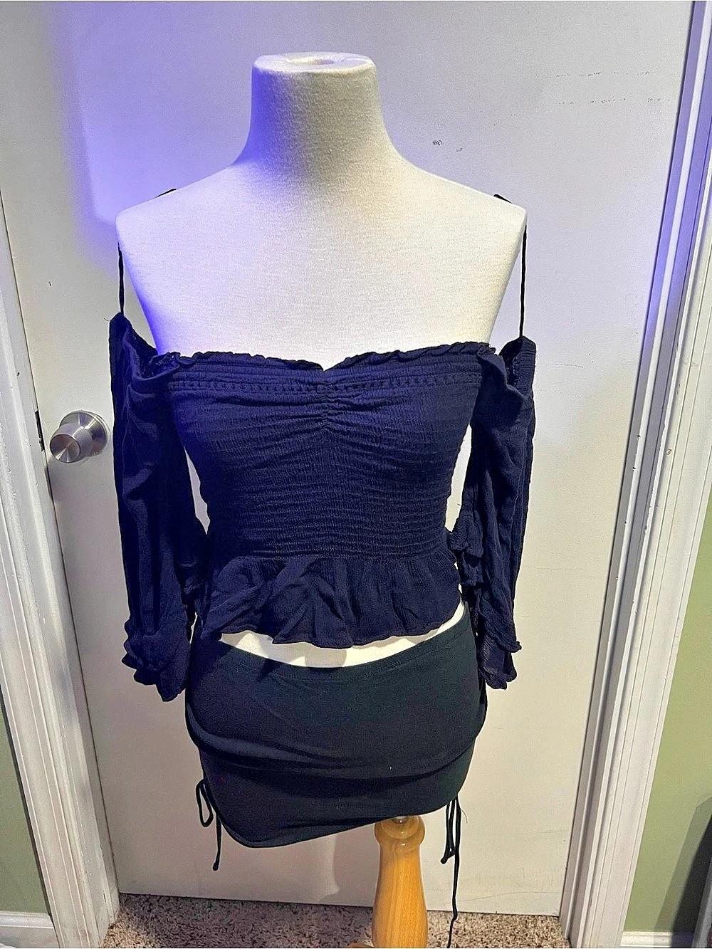 Mustard seed Black Off-Shoulder Peplum Blouse Like New